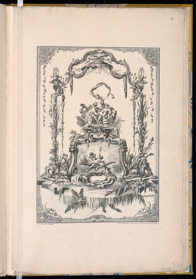 Prydnadspanel med en dubbel kartusch som visar Venus eller Thetis med hennes nymfer och en fontän av Pierre Edme Babel