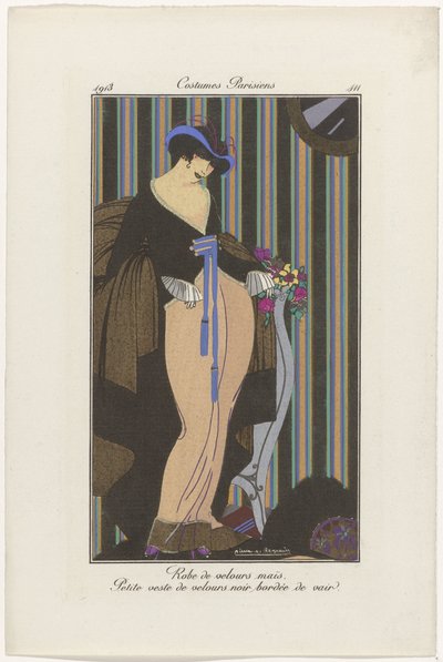 Journal of Ladies and Fashions: the Fashion Illustrators Journal of Ladies and Fashions: Fashion News Journal des Dames et des Modes, Costumes Parisiens, 1913, nr 111: Sammetsklänning (...) av Pierre Emile Legrain