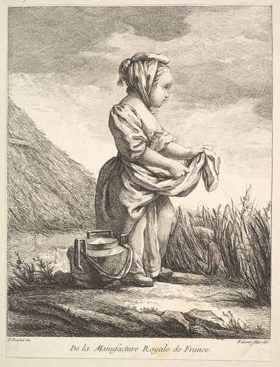 Liten flicka med ett kärl vid fötterna, från Premier Livre de Figures daprès les porcelain..., 1757. av Pierre Etienne Falconet