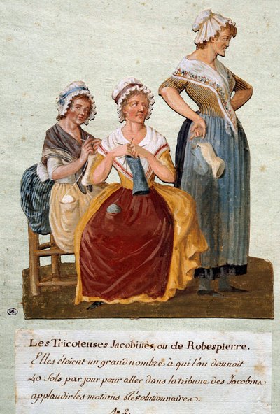 Franska revolutionen: Jacobinstickare eller Robespierre. Vi gav dessa kvinnor pengar för att gå till Jacobin Club. Gouache av Pierre Etienne Lesueur (aktiv omkring 1791-1810) av Pierre Etienne Lesueur