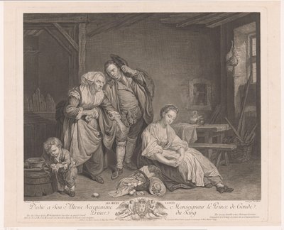 Ung kvinna bredvid en korg med trasiga ägg Les oeufs cassés (titel på objekt) av Pierre Etienne Moitte