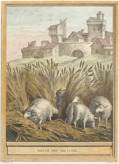 Rien de trop (Ingenting i överskott) av Pierre Etienne Moitte after Jean Baptiste Oudry