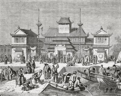 Kina, Shanghai, Shanghais tullhus, gravyr av Pierre Eugene Grandsire