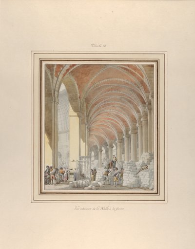 Halle aux Blés, invändig utsikt, ca. 1810. av Pierre Francois Leonard Fontaine