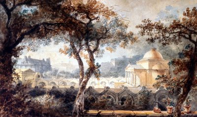 Ludvig XVI:s försoningskapell i Paris. akvarell, ca 1830 av Pierre Francois Leonard Fontaine