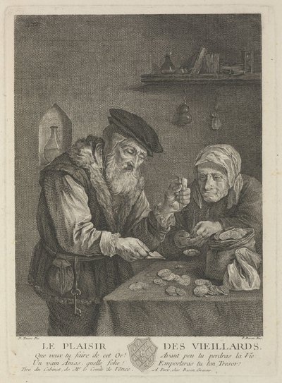 Ålderdomens nöjen efter målningen av David Teniers den yngre, mitten av 1700-talet. av Pierre François Basan