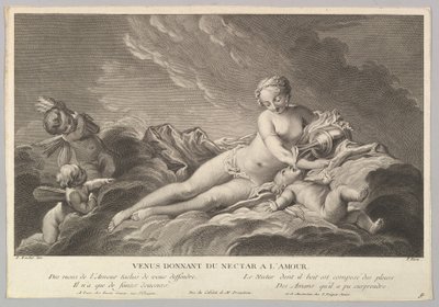 Venus ger nektar till Amor, 1700-talet. av Pierre François Basan