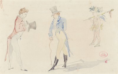 Lätt skissblad med två träffande dandies och en balettförälskelse av Pierre François Eugène Giraud