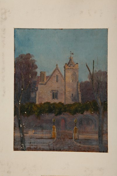 Grammar Hall (olja på duk monterad på kort) av Pierre François Joseph Tonneau