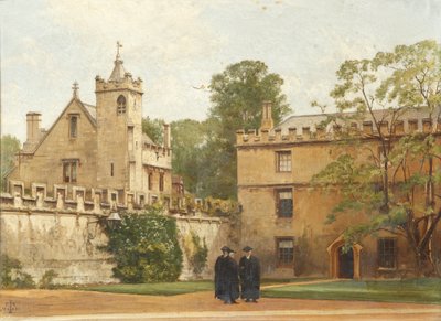 Grammarhallen från St Johns Quadrangle 1881: President Bulley in the Lodgings Drive and Two Others, 1881 av Pierre François Joseph Tonneau