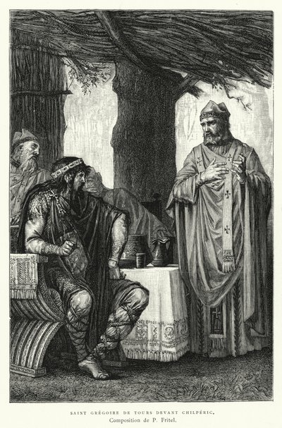 Saint Gregory of Tours Before Chilperic (gravyr) av Pierre Fritel