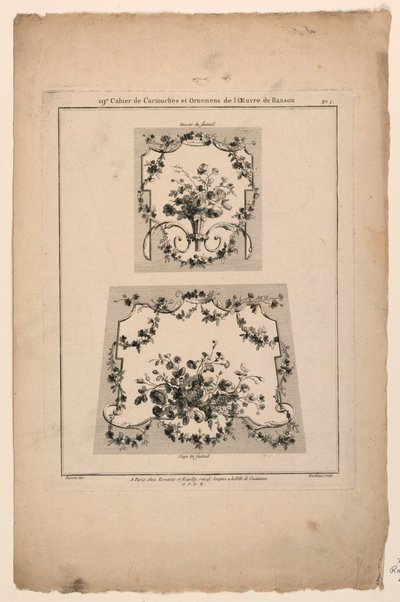 Motiv för Gobelängstolsstolar, skylt 1 från "Cahier de Cartouches et Ornemens de l