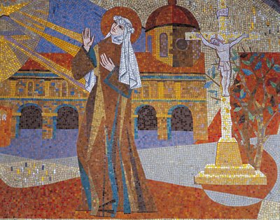 Närbild av en väggmålning, St Therese