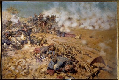 1870 års krig: "" eldlinje vid slaget vid Rezonville den 16 augusti 1870"" Målning av Pierre Georges Jeanniot (1848-1934) 1886 Sön. 2x3 m Pau, Fine Arts Museum - War of 1870: Brandlinje vid slaget vid Rezonville, 16 augusti av Pierre Georges Jeanniot