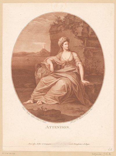 Antik kvinnlig figur i vulkanlandskap Uppmärksamhet. (titel på objekt) av Pierre Guillaume Alexandre Beljambe