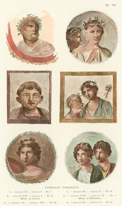 Pompeianska porträtt (lito i färg) av Pierre Gusman