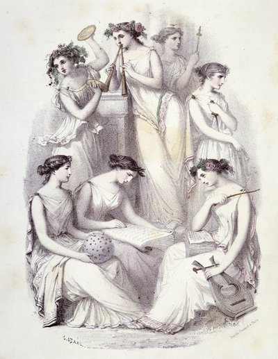 Geniuses of Olympus - i ""Les Femmes mythologiques"", teckningar av G. Staal, av Mery och Cte Foelix, red. G. de Gouet av Pierre Gustave Eugene Staal
