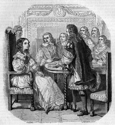 Besök av drottning Christine av Suede (1626-1689) på Academy Francaise i Paris i närvaro av kardinal Richelieu Gravyr av G. Staal av Pierre Gustave Eugene Staal