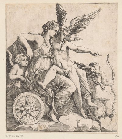 Venus och Amor i en vagn omgiven av putti av Pierre II Biard