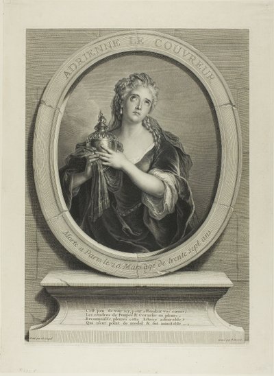 Porträtt av Adrienne Le Couvreur av Pierre Imbert Drevet