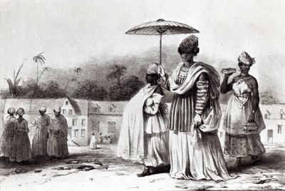 Dam som tar ett barn till dopet, från "Voyage a Surinam" av Pierre J. (after) Benoit