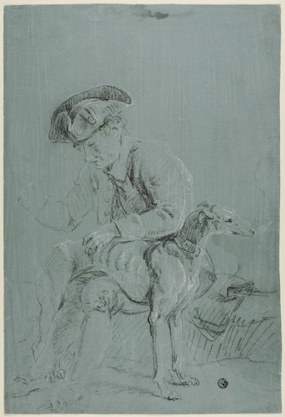 Sittande man med hund av Pierre Jacques Volaire