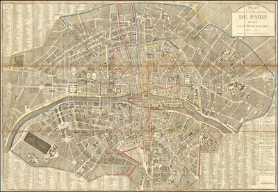 1802 års karta - Plan Routier de la Ville et Faubourg de Paris Divise en 12 Municipalities av Pierre Jean