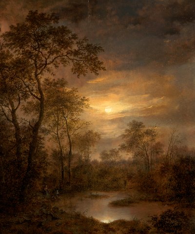 Moonlight Scene (målning på panel) av Pierre Jean Hellemans