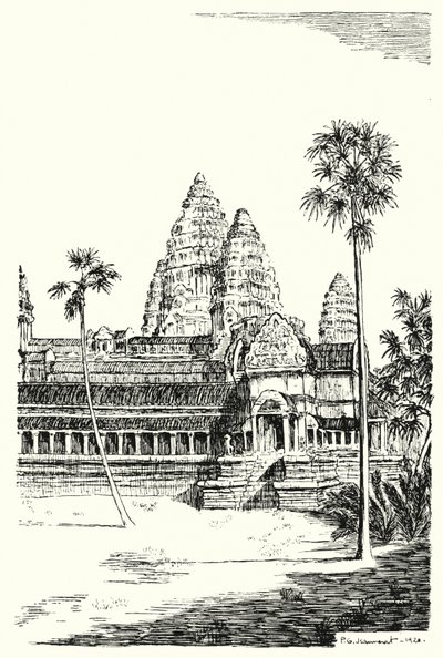 Tornen i Angkor Vat (gravyr) av Pierre Jeannerat de Beerski