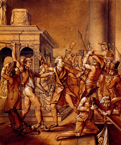 Alexandre Lenoir motsatte sig revolutionärerna när de vill förstöra den franske kungen Ludvig XII:s grav vid Saint Denis kungliga basilikan 1793, vid tiden för den franska revolutionen av Pierre Joseph Lafontaine