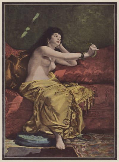 Cleopatras död (färg litho) av Pierre Joseph Mousset