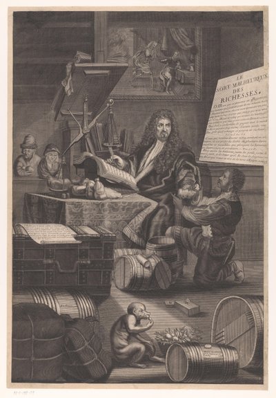 Guldvåg med tjänare som varnar för farorna med rikedom av Pierre Landry (attributed to)