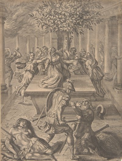 Sack of Troy-Pyrrhus Killing Priam, före 1654. av Pierre Lombart