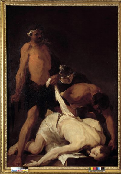 Kristus svimmade efter piskning (olja på duk) av Pierre Louis Cretey or Cretet
