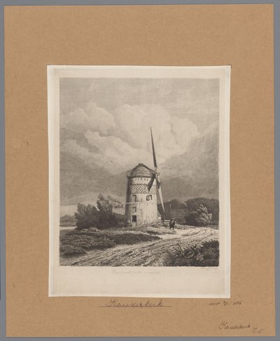 Utsikt över Steenenmolen eller Rembrandts väderkvarn i Koudekerk aan den Rijn Rembrandts väderkvarn i Koukerk (titel på objekt) av Pierre Louis Dubourcq
