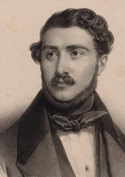 Porträtt av kompositören Théodore Labarre 1805-1870. av Pierre Louis Henri Grevedon