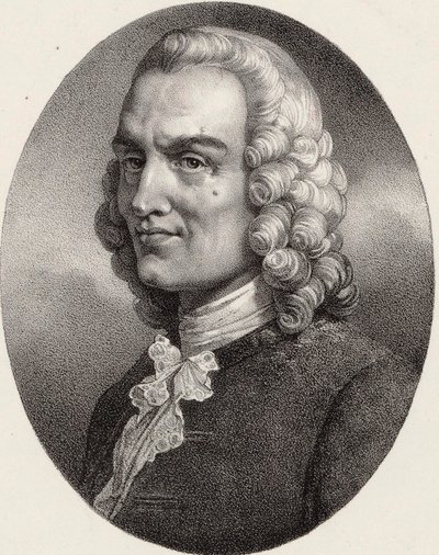 Porträtt av kompositören Jean-Philippe Rameau 1683-1764. av Pierre Louis Henri Grevedon