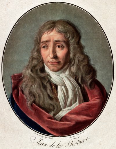 Porträtt av Jean de La Fontaine (Lafontaine) (1621-1695), fransk poetgravyr av Pierre Michel Alix (1762-1817) av Ambroise Louis Garnerey (1783-1857) av Pierre Michel Alix