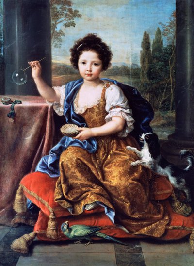 Porträtt av Louise Marie Anne de Bourbon eller Mademoiselle de Tours (1674-1681), målning av Pierre Mignard (1612-1695), olja på duk av Pierre Mignard