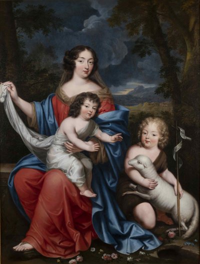 Porträtt av Madame de Maintenon 1635-1719, med Ludvig XIV:s naturliga barn, 1600-talet. av Pierre Mignard