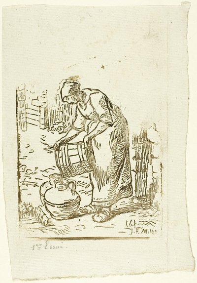 Kvinna som fyller vattenburkar av Pierre Millet