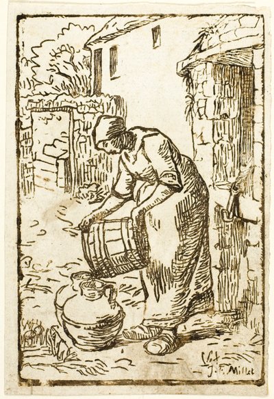 Kvinna som fyller vattenburkar av Pierre Millet