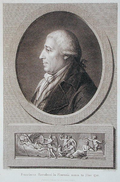 Porträtt av Francesco Bartolozzi (1727-1815) graverad av Jacques Brouillard (1744-1806) (gravyr) av Pierre Noel Violet