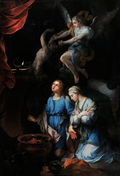 Tobies historia "" Första bröllopsnatten för Tobie och Sarra (Sarah, Sara)" (olja på duk) av Pierre Parrocel
