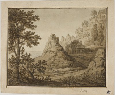 Bergig kustnära by av Pierre Patel I