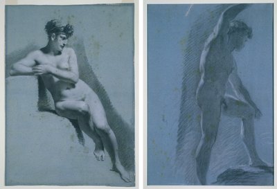 Studie av en naken kvinna, sittande tittar åt höger (recto) Studie av en manlig naken (verso) av Pierre Paul Prud