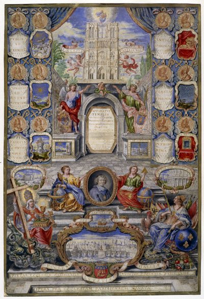 Allegori av kyrkan i Paris med anledning av återkallelsen av redigeringen av Nantes den 18/10/1685 gav Jouvencys fader en predikan vid college i Clermont i december 1685 i medaljong av arkeveken i Paris, Harlay de Chanvallon som uppmuntrar av Pierre Paul Sevin