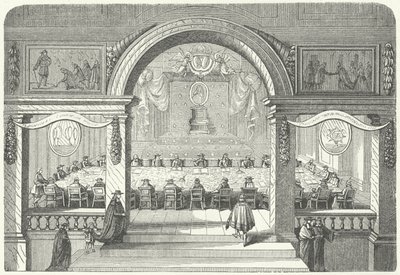Möte för Academie Francaise des Sciences i Louvren av Pierre Paul Sevin