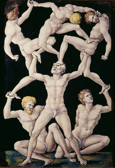 Plaquet with Acrobats, c.1550 (målad emalj på koppar) av Pierre Penicaud