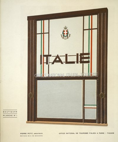 Italienska turistbyrån i Paris, Pierre Petit, butiker, Henry Delacroix, Editions S De Bonadona, Paris, sent 1920-tal, stenciltryck av Pierre Petit